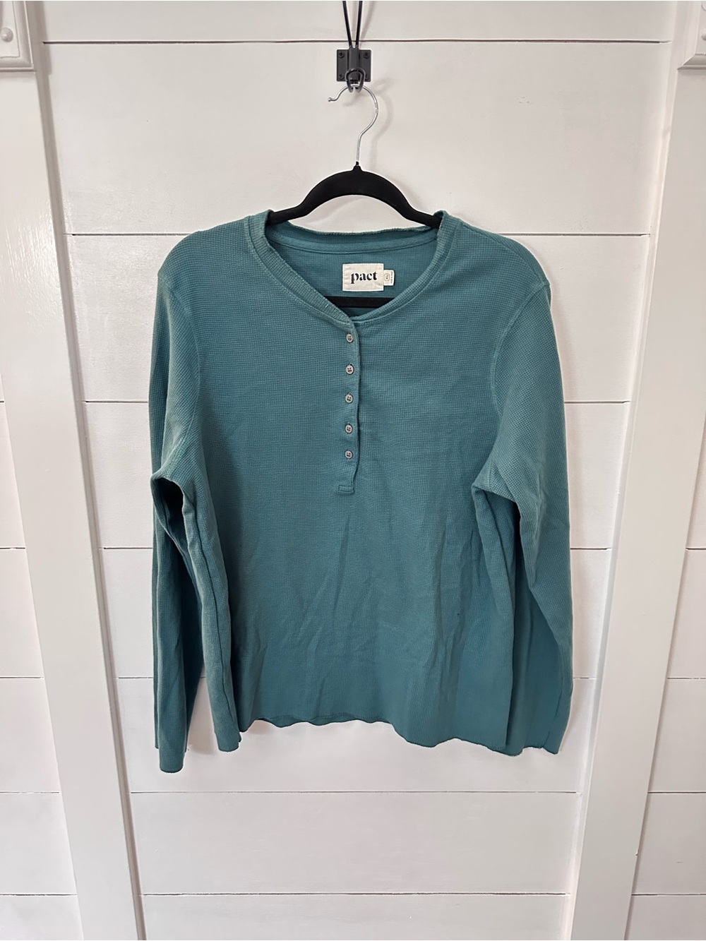 Pact L Green organic cotton 1/2 button waffle long sleeve casual tunic boho